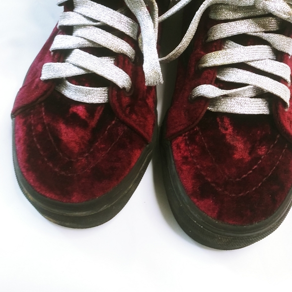 Kids Burgundy Velour Vans - Picture 5 of 11